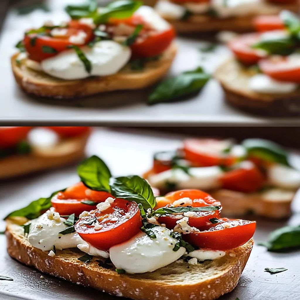 Bruschetta italiana com tomate, muçarela de búfala e manjericão fresco.

